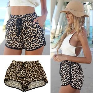 Leopard Print Drawstring Shorts With Pockets.